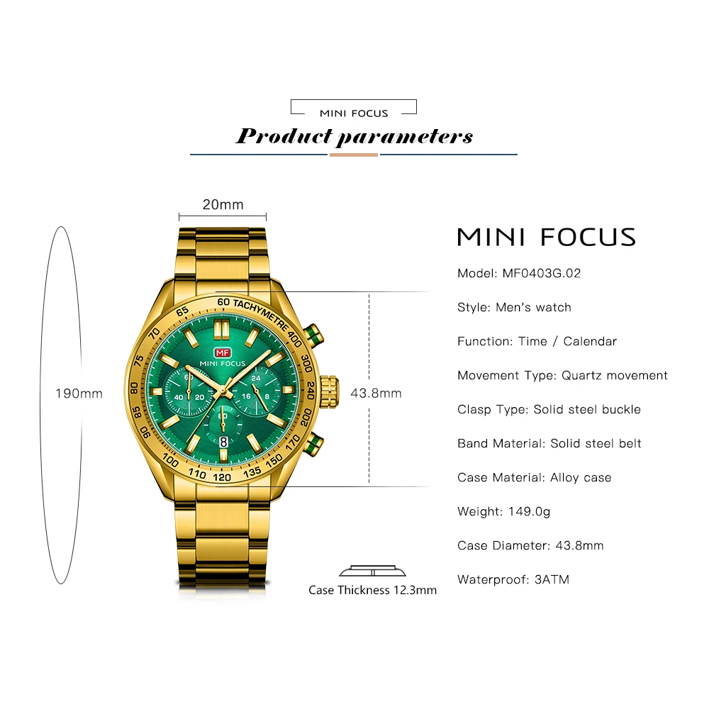 MINI FOCUS Luxury Quartz Men and Women Watches Waterproof Gold Stainless Steel Date Clock His or Her Watch Gift