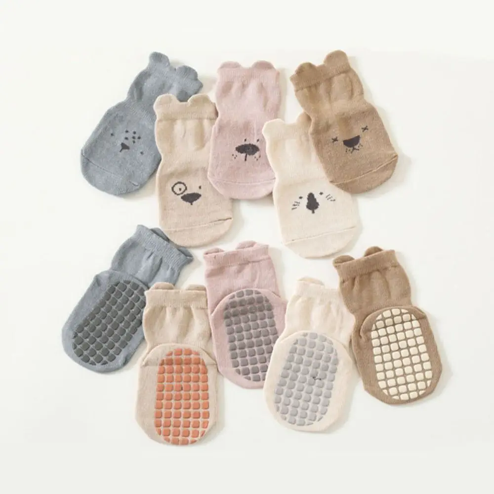 5Pairs Fashion Bear Ears Baby Cotton Socks Breathable Non-slip kids Cartoon Socks Autumn Spring Cute Toddle Step Socks Autumn