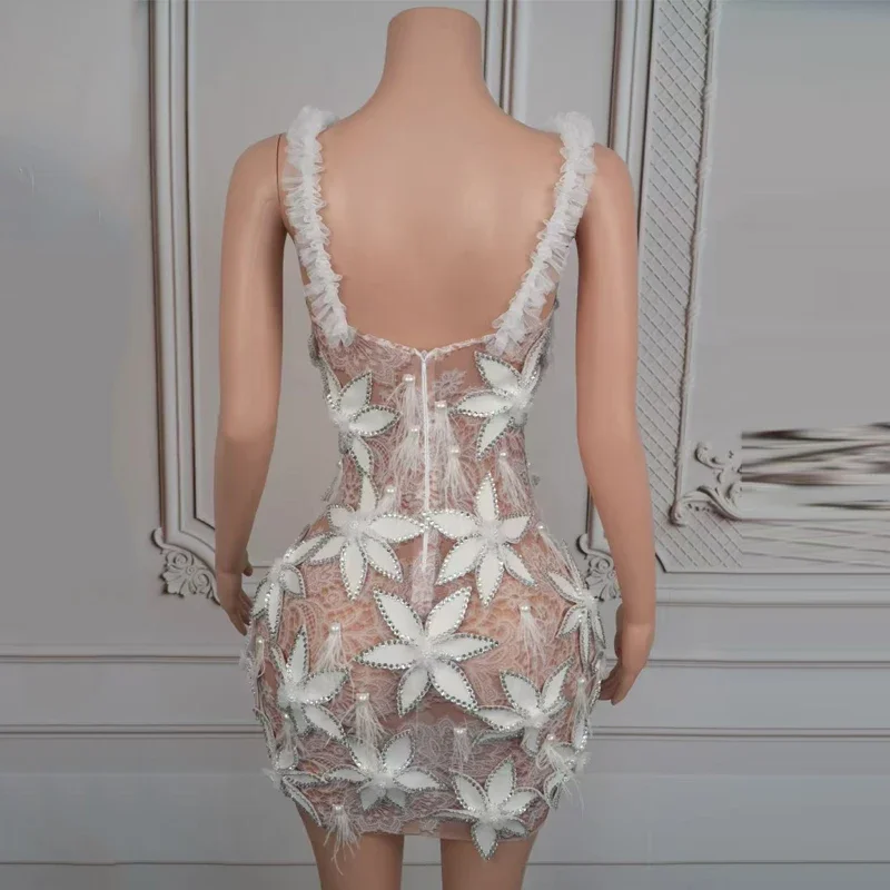 Flower Rhinestones Evening Dresses Women Celebrate Gogo Costume Nightclub Bar Dj Ds Party Stage Festival Outfit
