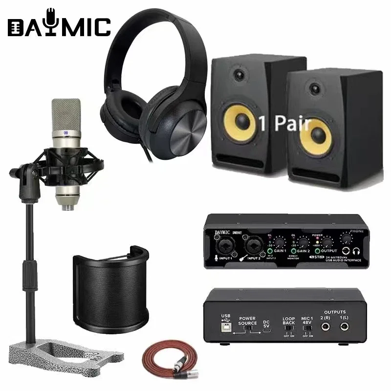 

Professional Studio record Monitors speaker 34mm Microphone Headphones sound card home club Broadcast Recording Equipment Kit