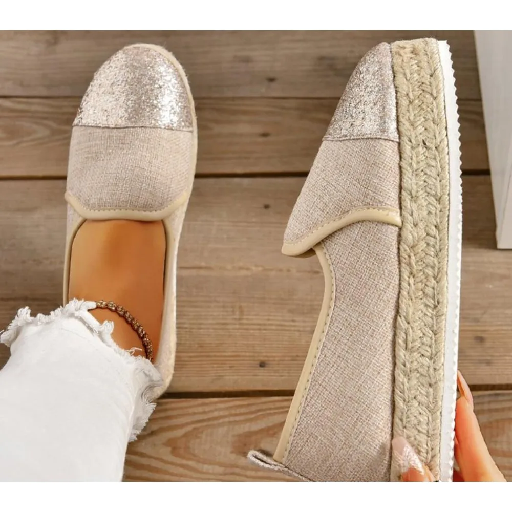 

Beige Espadrilles Womens Shoes Flat Stylish and Trendy Footwear for Fashion-Forward Females Loafers Casual Slip-on Grass Woven