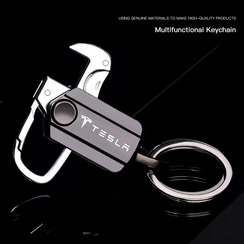 متعددة الوظائف سيارة مفتاح سلسلة حلقة الفولاذ الدوران كيرينغ ل تسلا Model-Y Model-3 Model-X Model-S Cybertruck Roadster SpaceX #3