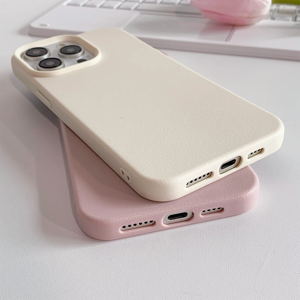 Luxury Leather Case For iPhone 16 15 14 13 12 11 Pro Max Plus Silicone Soft Candy Color Matte TPU Cover Shockproof Thin Shell