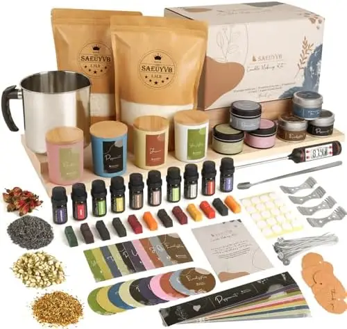SAEUYVB DIY Candle Making Kit with Soy Wax, 10 Jars, Scents & Dyes