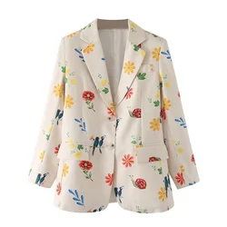 PB&ZA 2024 Spring New Women's Fashion temperament casual versatile lapel printed suit jacket