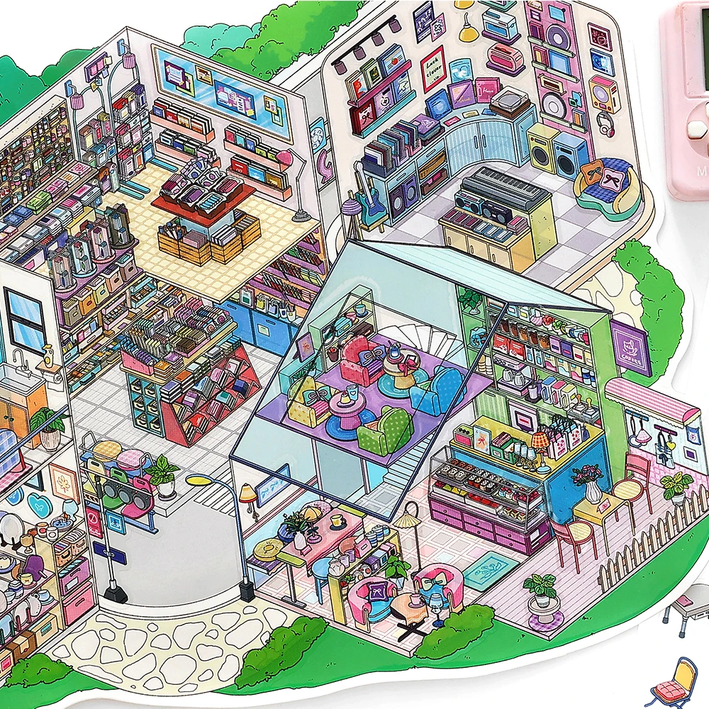 Cartoon Miniature Scene 3D Landscaping Stickers DIY Cabin Scene Stacking and Pasting Hand Account Cute Gift