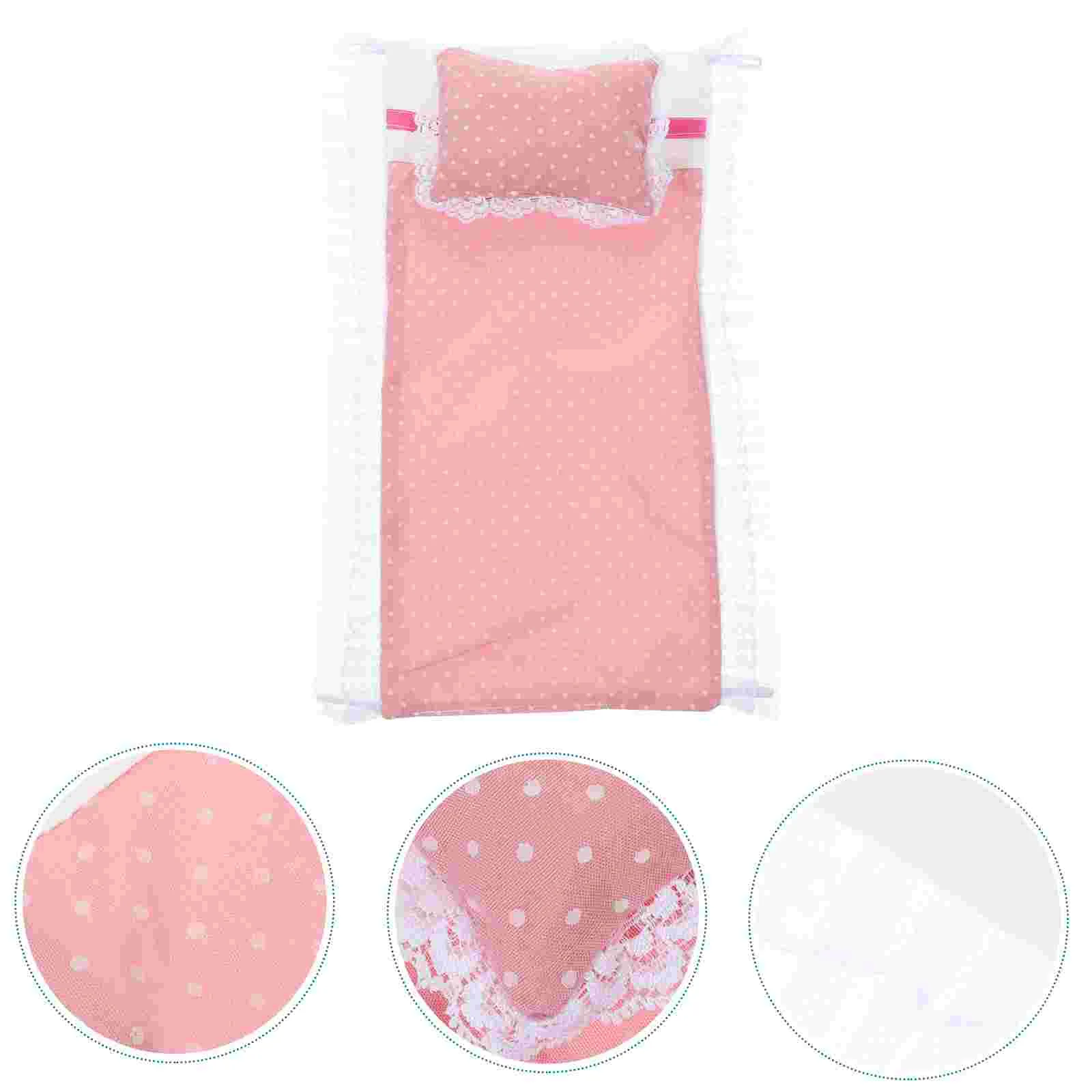 Pink Sheet Pillow Quilt Accessories Set Mini House Bedsheet Bedding Bedroom Supplies Miniature Pillows Decors