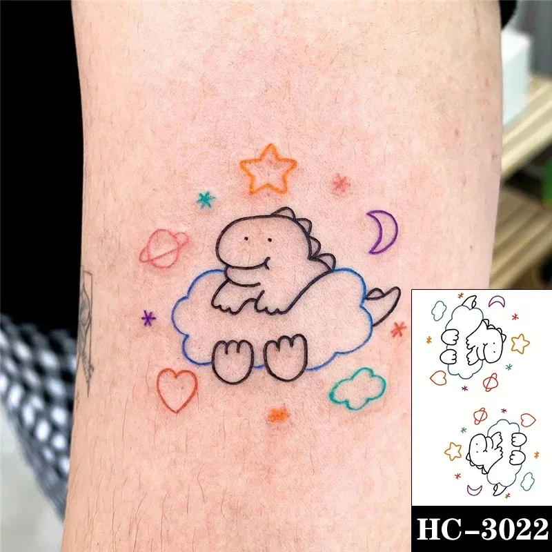 

Colorful Cartoon Pattern Temporary Tattoo Red Chinese Text Star Moon Tattoos Sticker Women Body Ankle Arm Art Waterproof Tatoos