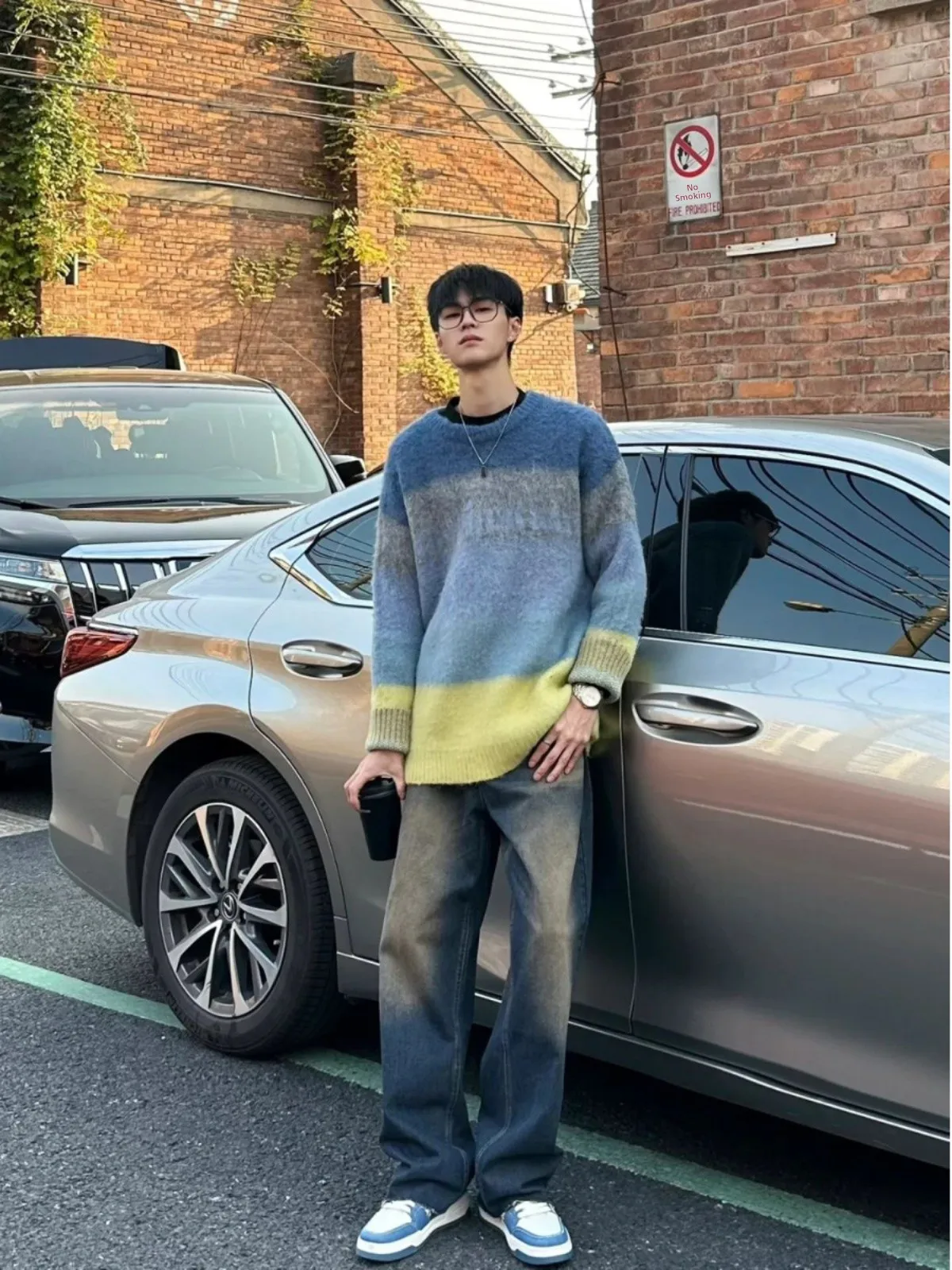 

Retro Blue Flared Jeans Men's Autumn Winter American High Street Vibe Long Straight Leg Jeans Tall People Extended Straight P...