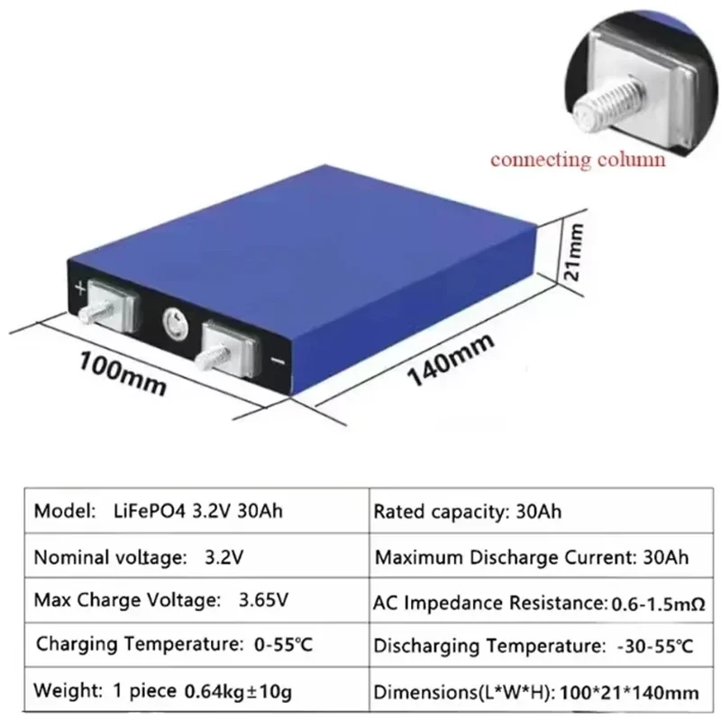 High Quality 3.2V 30Ah LiFePO4 Battery Cell Lithium Iron Phosphate Deep Cycles for Diy 12V 24V 36V 48V Solar Energy UPS Power