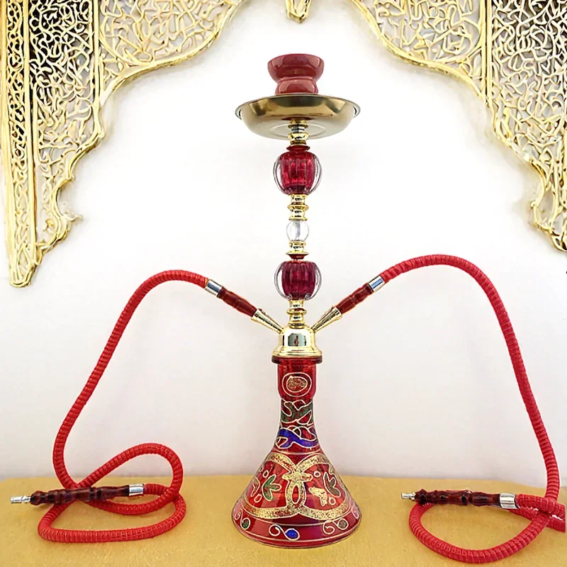 

Black Blue Green Red,21.6in\55cm Medium,Double\Four Hose 2\4,Bar Shisha Full Set Luxury Smoking Pipe Hookah,Glass Vase