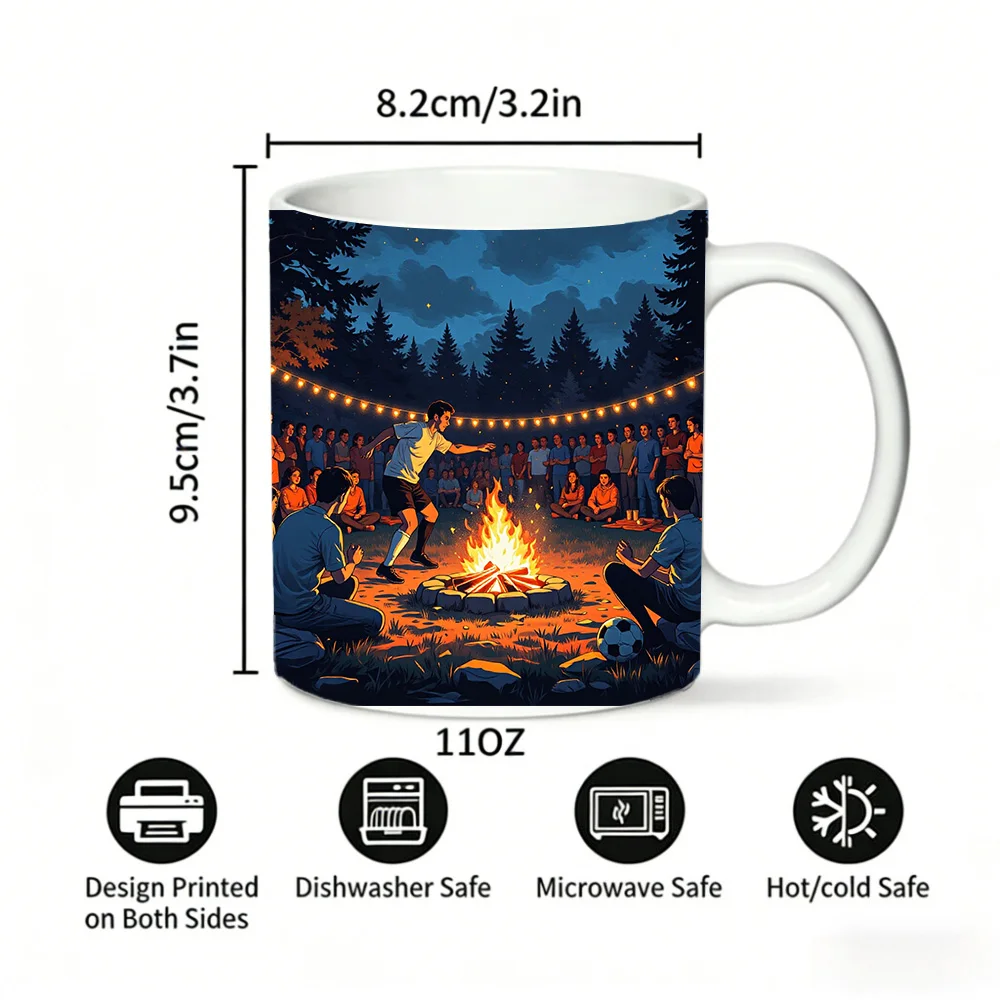 Starry Forest Bonfire Football Party Mug, Night Camping Soccer Gathering Ceramic Coffee Cup,11oz Youth Sport Fan Daily Drinkware