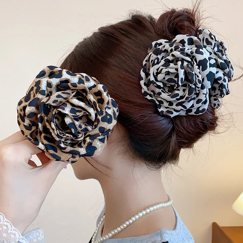 

1/3 шт., винтажная заколка для волос с леопардовым принтом и цветком для женщин, элегантная модная заколка для волос, аксессуары для волос