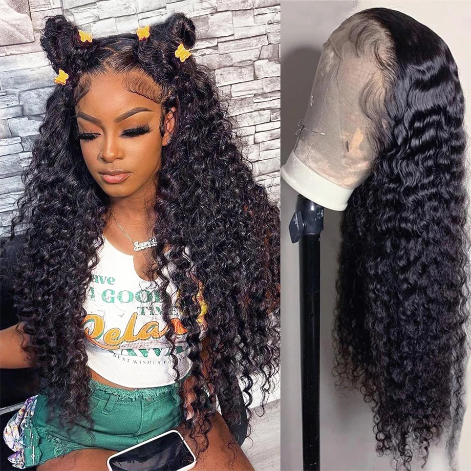 Brazilian 30 36 Inch 200 Density Curly 13x4 HD Transparent Lace Front Human Hair Wigs Loose Deep Wave Lace Frontal Wig For Women