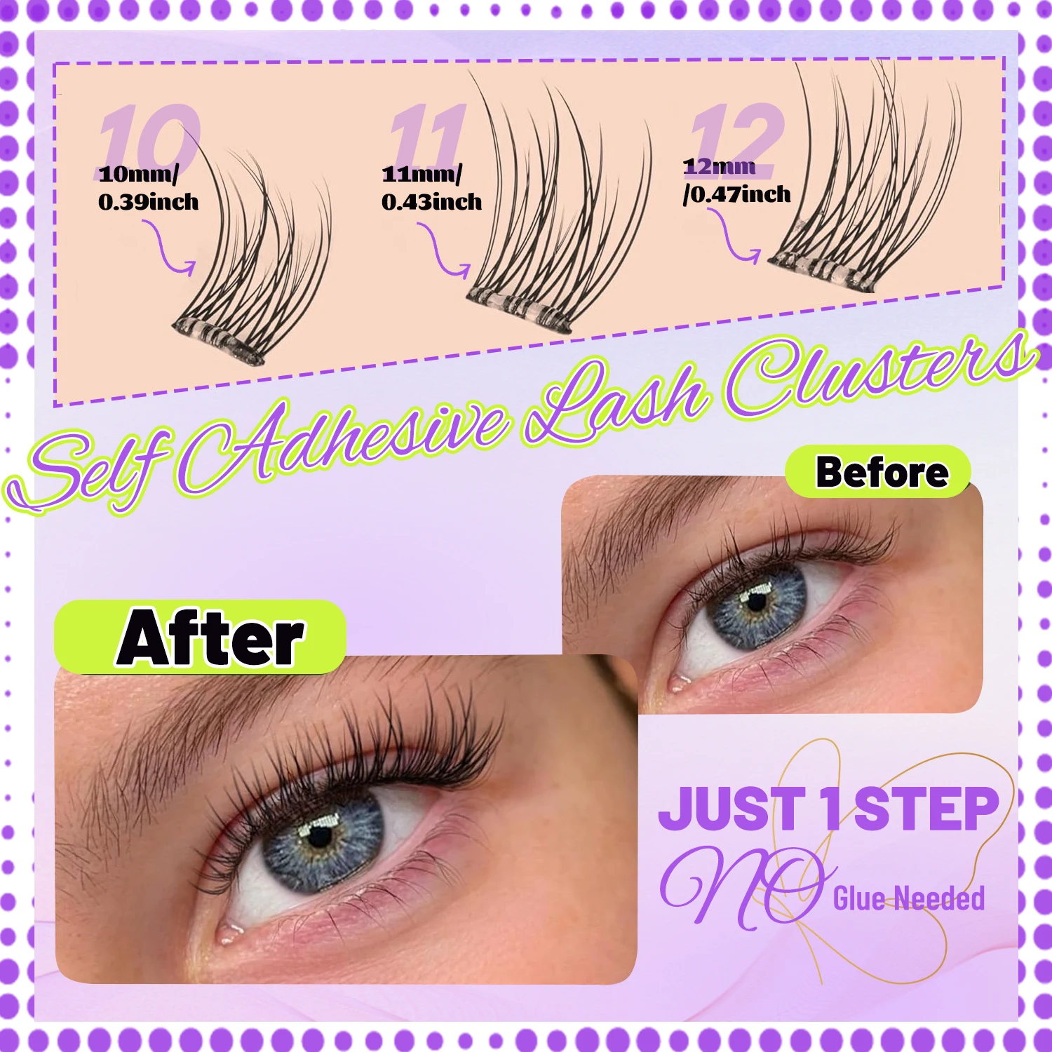 Self-Adhesive Eyelashes, DIY 10-12 Mm, 120 Pieces Fluffy D Curl Soft Natural Eyelashes Wispy Individual Clusters Natural Appearance Suitable for Beginners