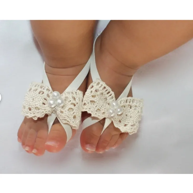 

Beige Baby Barefoot Sandals-Delicate Bow Design for Newborns & Toddlers - Soft Photography Props for Girls (First Birthday Gift
