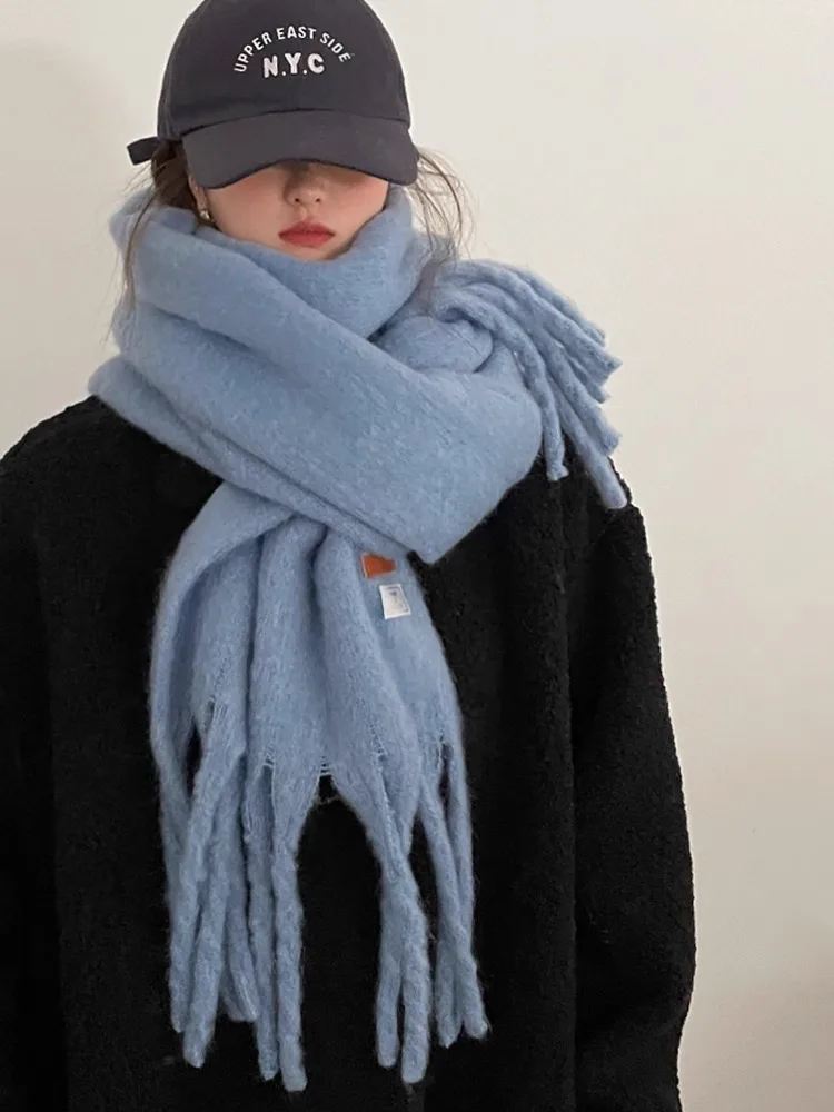 Thickened Blue Scarf For Women Versatile Shawl For Winter 2025 New Korean Style With A Sense Of Atmosphere