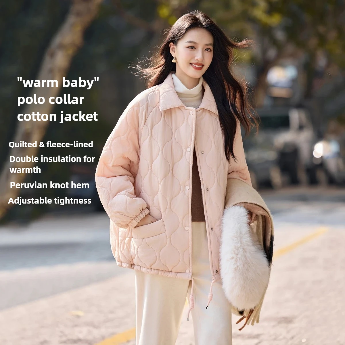 سترة SENTUBILA برقبة بولو للنساء لشتاء 2025 معاطف فضفاضة تناسب الأكتاف ملابس غير رسمية بأكمام طويلة دافئة W54MD4669