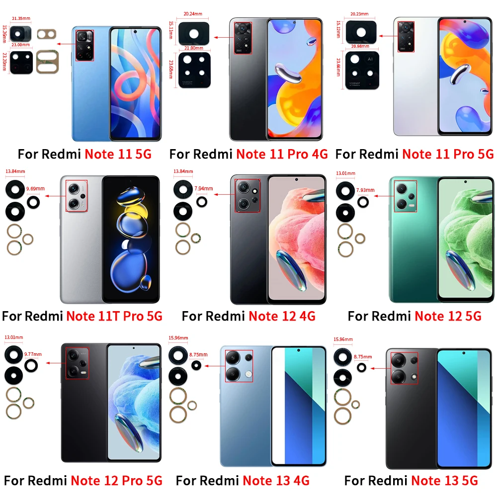 

New For Redmi Note 13 12 11 Pro Plus 5G 4G Camera Glass Lens Back Rear Camera Glass Lens with Glue Replacement Repair Parts
