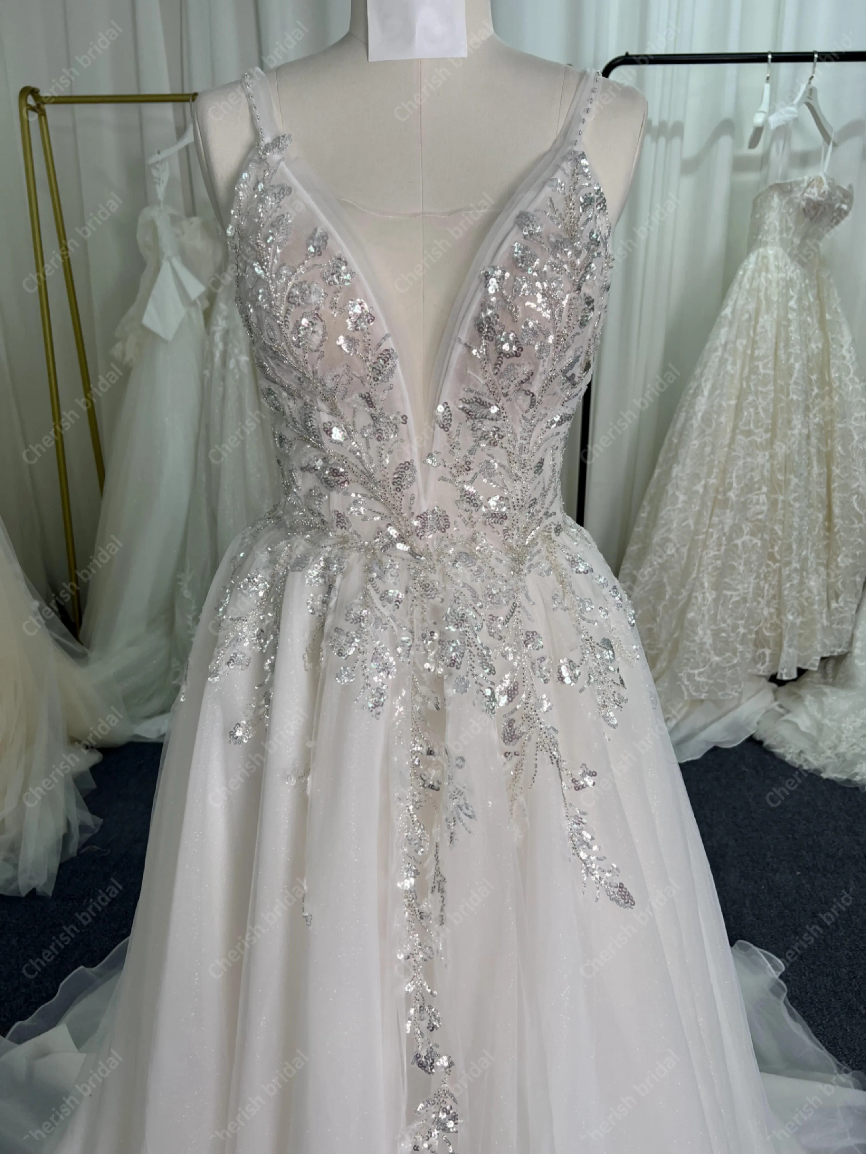 Wedding dresses, Brides wedding dresses 2024,elegant spaghetti straps weddingdress handmade beading and sequin bridal dress