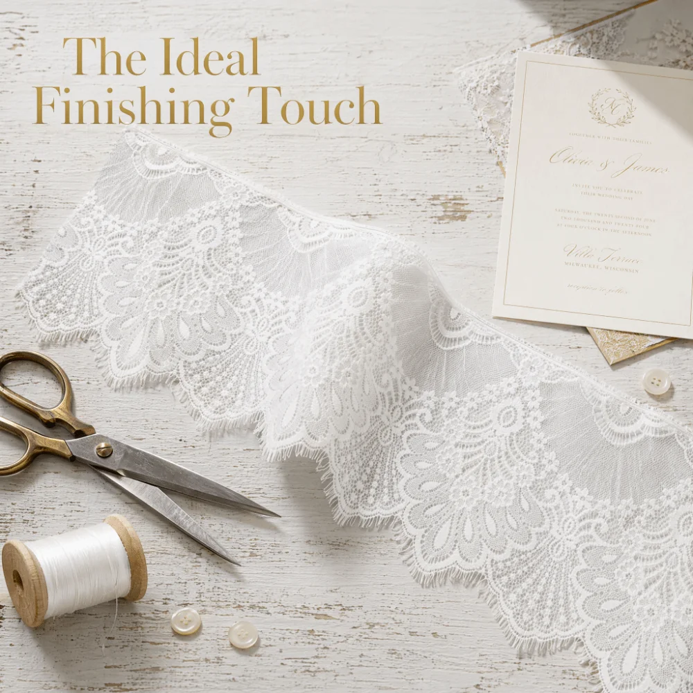 3 Yards Length Eyelash Lace Fabric 25cm Width Skin-friendly Material Wedding Lace Fabric Unilateral Eyelash White Color