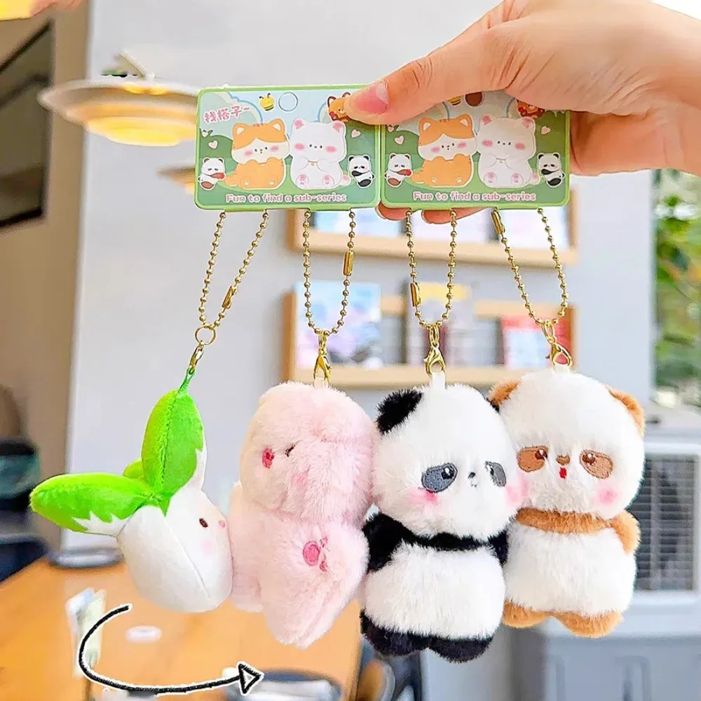 2 개/대 고양이 자기 수달 키 체인 팬더 한국어 스타일 플러시 동물 키 버클 곰 정신 과일 가방 매력 소녀