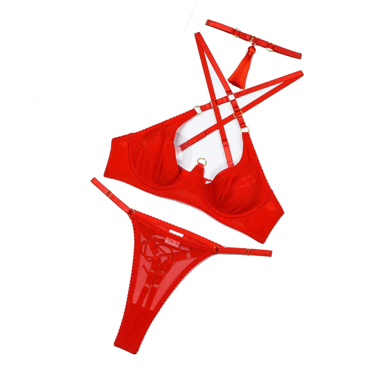 섹시 크로스 메쉬 란제리 세트 여성용 속이 비치는 이국적인 의상 여성 시스루 속옷 우아한 브라 & 팬티