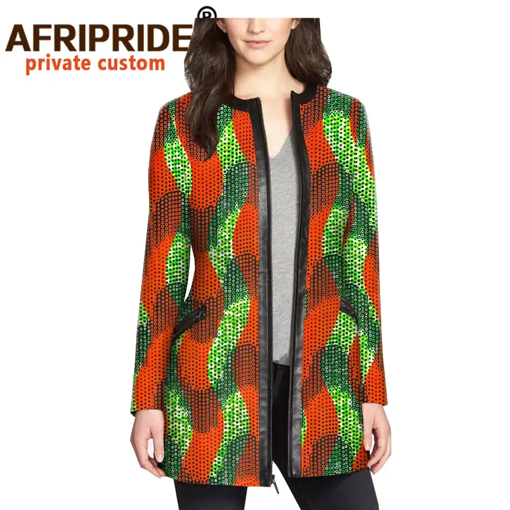 2024 Women`s Coat African Print Jacket Dashiki Clothes Formal Outfit Leather+cotton Fabric Full Zipper AFRIPRIDE A1924010