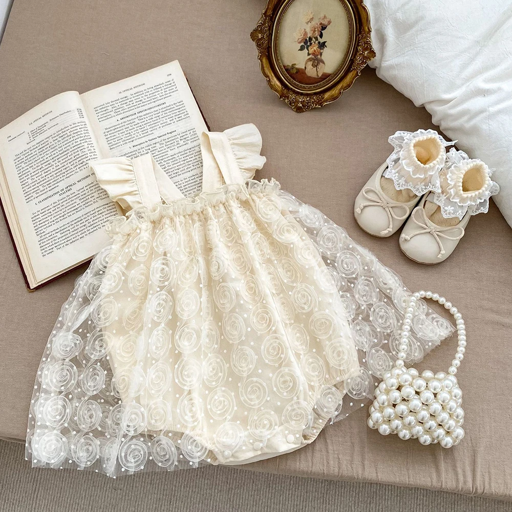 

Комбинезон принцессы с цветочным узором для маленьких девочек 0-24 месяцев, одежда для новорожденных, летний комбинезон с цветочной вышивкой, боди, наряд