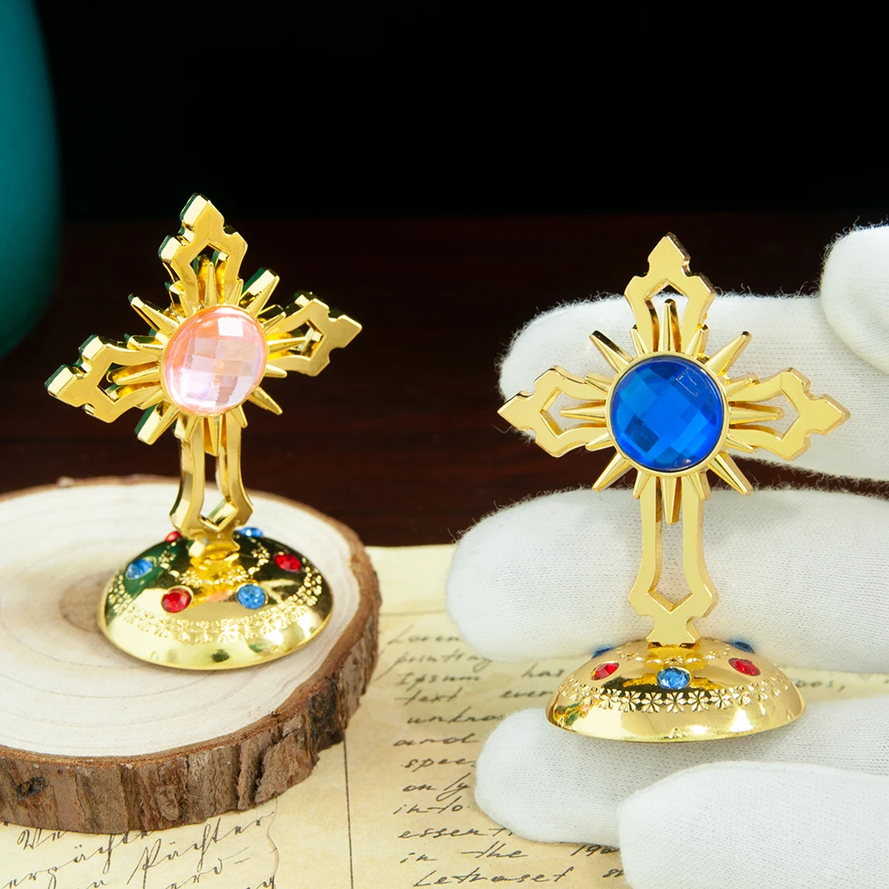 جديد 2026 الكنيسة المورد المعادن يسوع أيقونة الصليب الأرثوذكسية الجدول الصليب مع حامل للصلاة القدس ديكور المنزل صندوق هدية