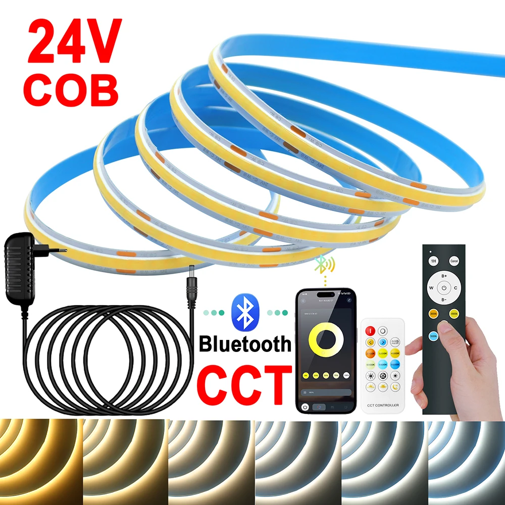 

Комплект светодиодных лент Smart Bluetooth RF CCT COB с 17 клавишами, 12 клавиш, пультом дистанционного управления, 576 светодиодов/м, вилка стандарта ЕС/США/Великобритании/Австралии, 24 В постоянного тока, 2700–6500 К RA90