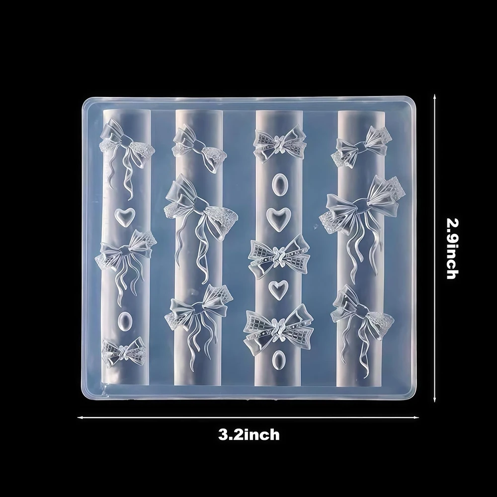 BowKnot & Heart Drop Nail Mallen 3D Gel Nail Art Hars Rozet Gereedschap voor Accessoires Benodigdheden Bow Knot Nail Charms Mold Clear Bow