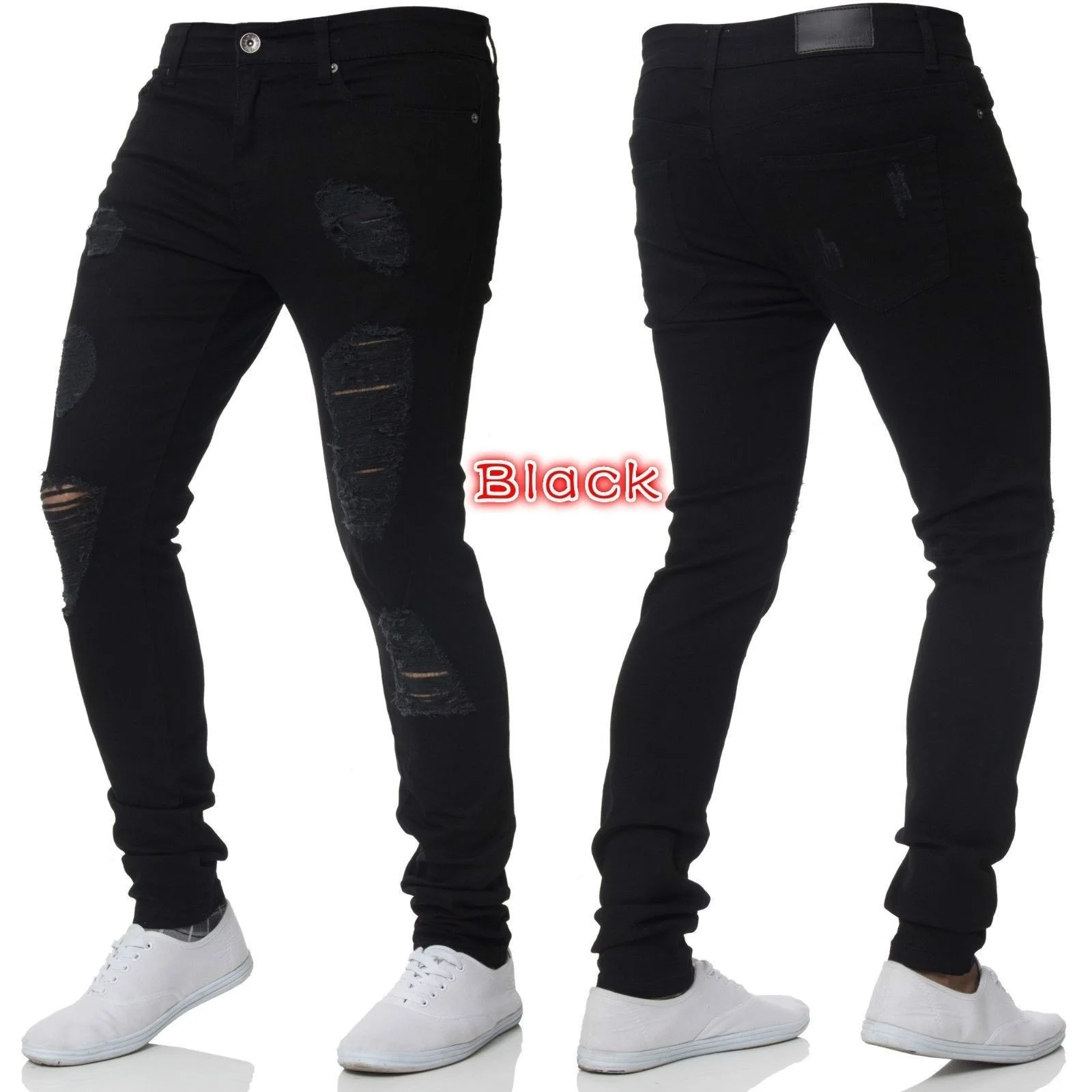 Pantalones vaqueros rasgados ajustados para hombre, pantalones pitillo de mezclilla azul de escarificación, pantalones vaqueros de hip-hop de calle, ropa de vaquero de moda para hombre