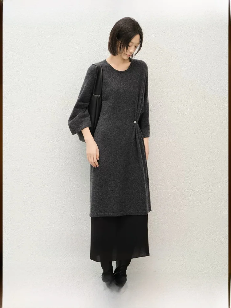 

Meiyang Camere Wool Knitted Dr Vest Real Two-Piece Polyester Fiber Loose Waist Spring 2026 Casual Long Sve round Ne