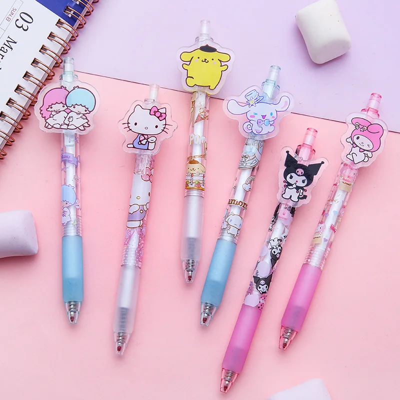 

24Pcs Sanrio Hello Kitty Cinnamoroll Ballpoint Pen Kawayii Cartoon Melody Kuromi 0.5Mm Black Stationery Pens School Prizes