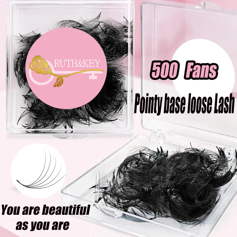 Ruthkey 500 Fans Promade Pointy Base Loose Eyelash Extension 0.05 0.07 Premade 5D 6D 8D 10D Sharp Slim Cluster Faux Mink  Lashes