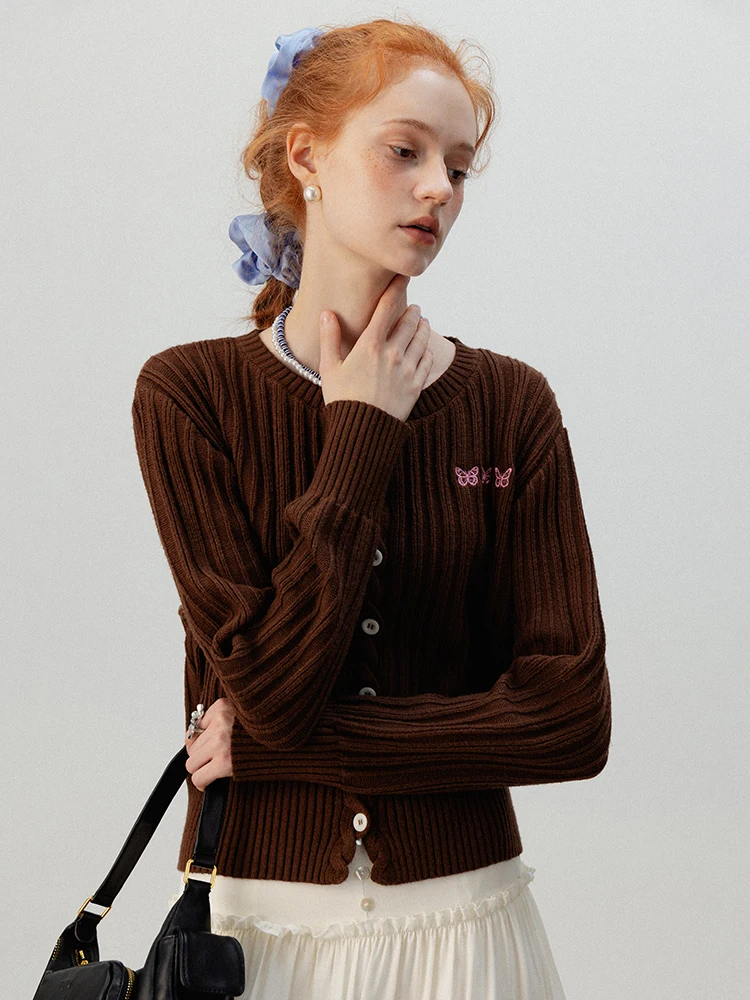 

Eggka 2024 New Sle Knitted Long Sve round Ne Sweater Embroidered Slim Fit Braid Open Cardigan College Sle Top