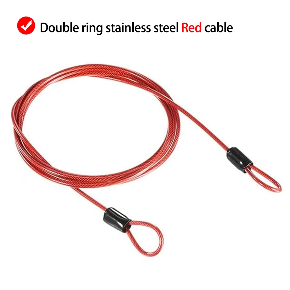 

6PCS 2mm Thick PVC Red Coated Cable 304 Stainless Steel Wire Rope Luggage Lock Core Wire With Double Ring 0.3/0.4/0.5/1/1.5/2M