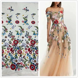 Chinese Embroidery Tulle Mesh Lace Sewing Supplies Fabric for Skirt Girls Black & Beige