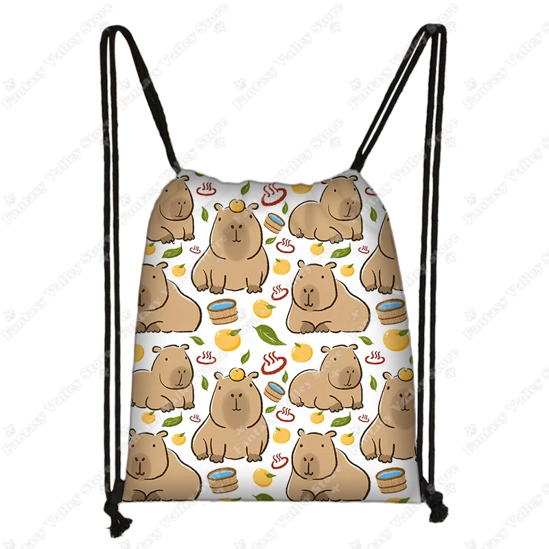 Cartoon Capybara Backpacks Dont Worry Be Cappy Children Drawstring Bag Kids Backpack Shoes Holder Bookbag Storage Bags Cute Gift