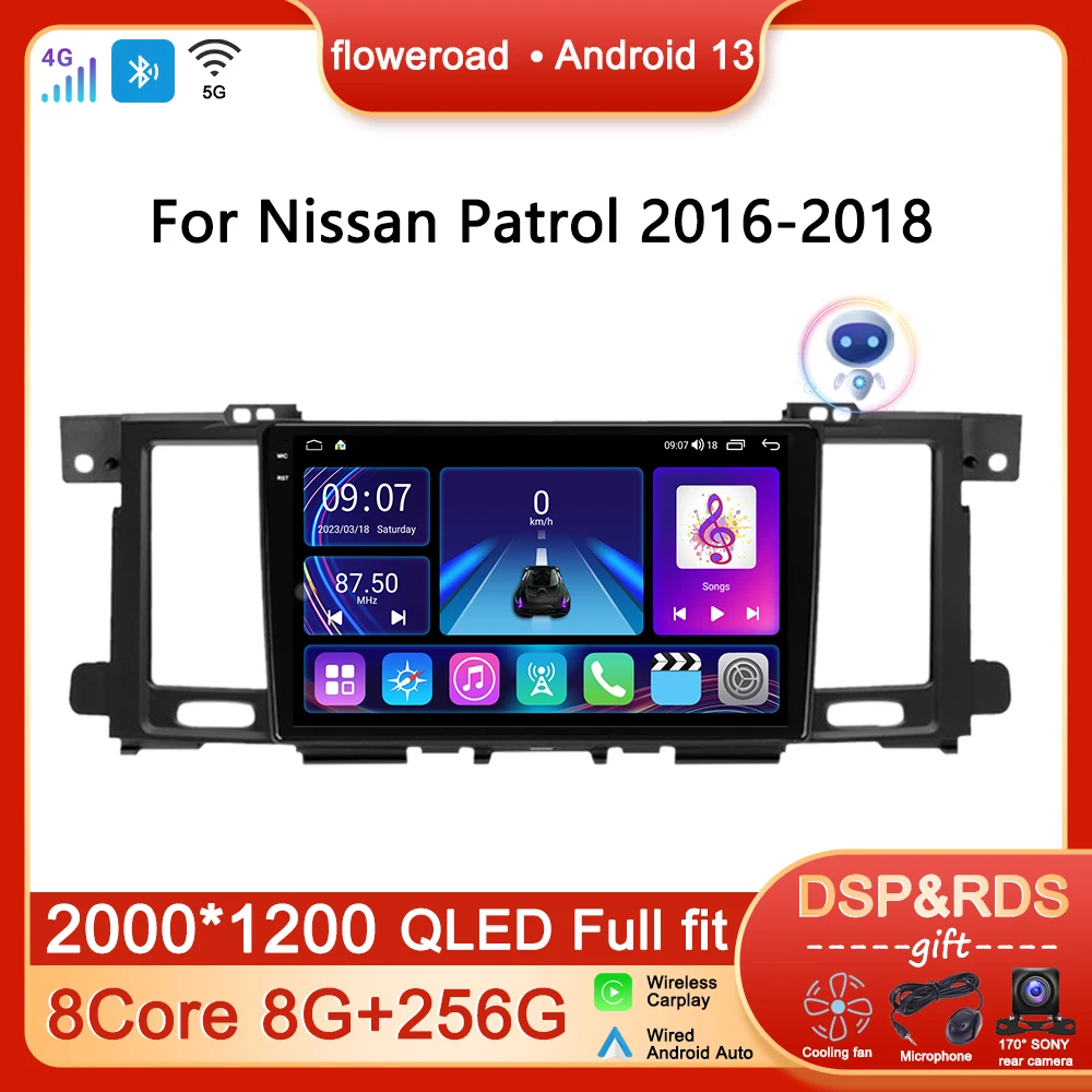 

Car Radio Multimedia Player Android For Nissan Patrol 2016-2018 Navigation Stereo Auto Carplay GPS No 2DIN Video QLED Screen DSP