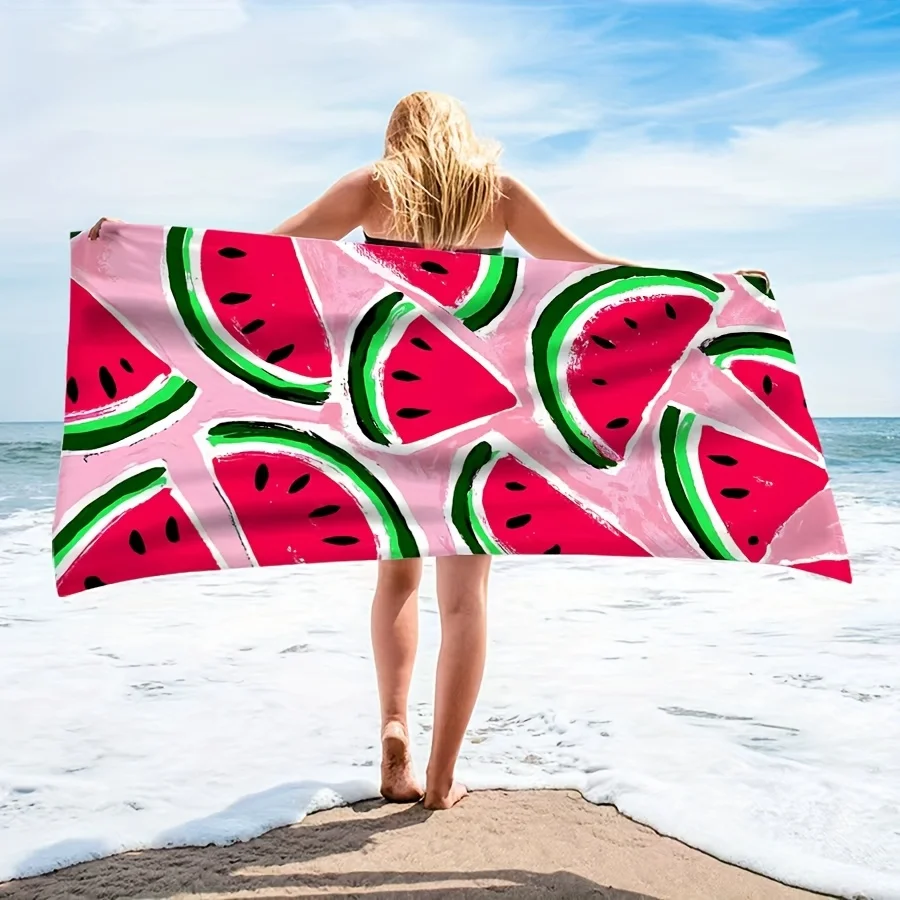 

1pc Vibrant Watermelon Print Microfiber Beach Towel - Soft and portable polyester fabric for summer fun at the beach or pool