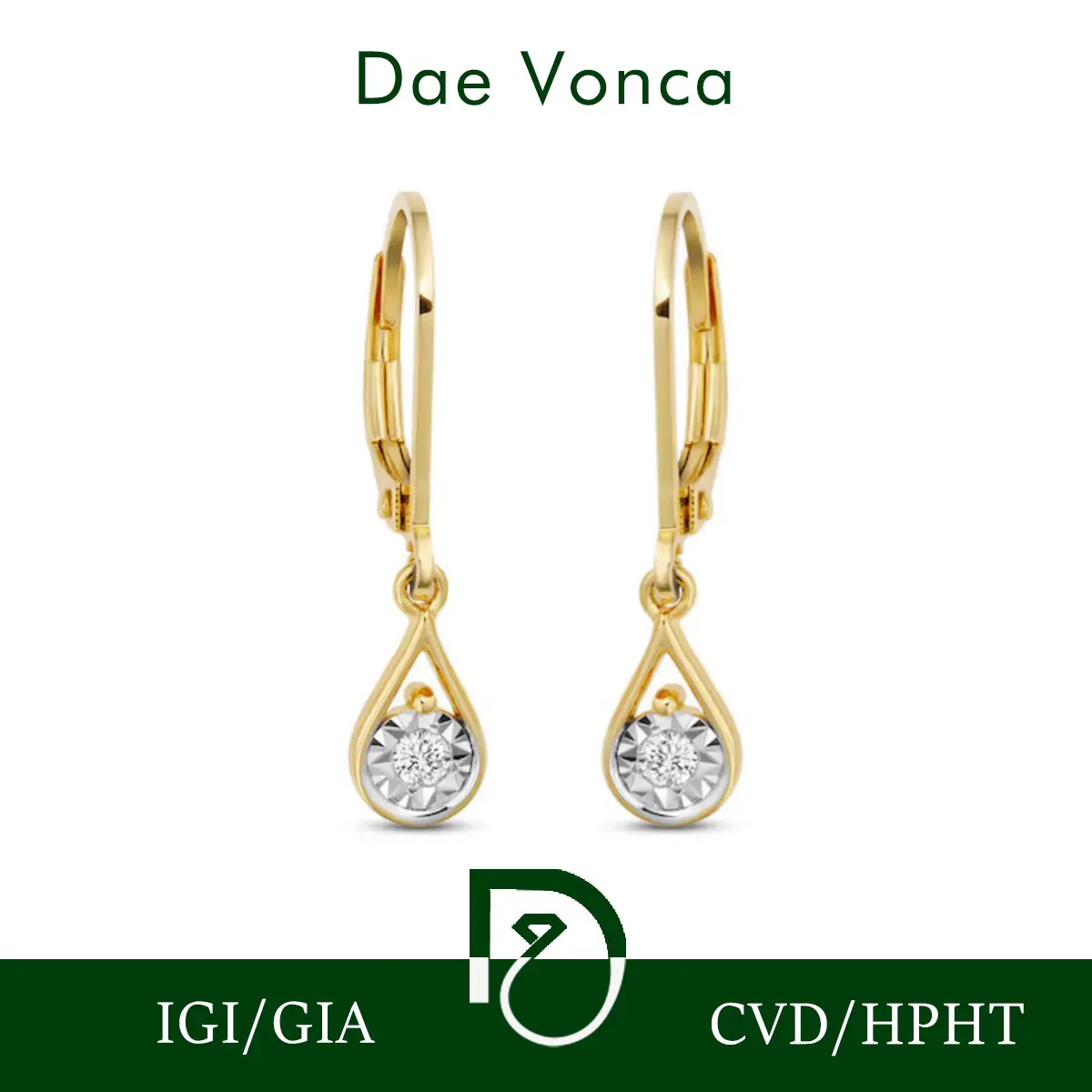 

Solitaire Drop Diamond Earrings 14K Yellow Gold Round Cut Lab Grown Diamonds Open Pear Dangle Earrings Birthday Gift For Women
