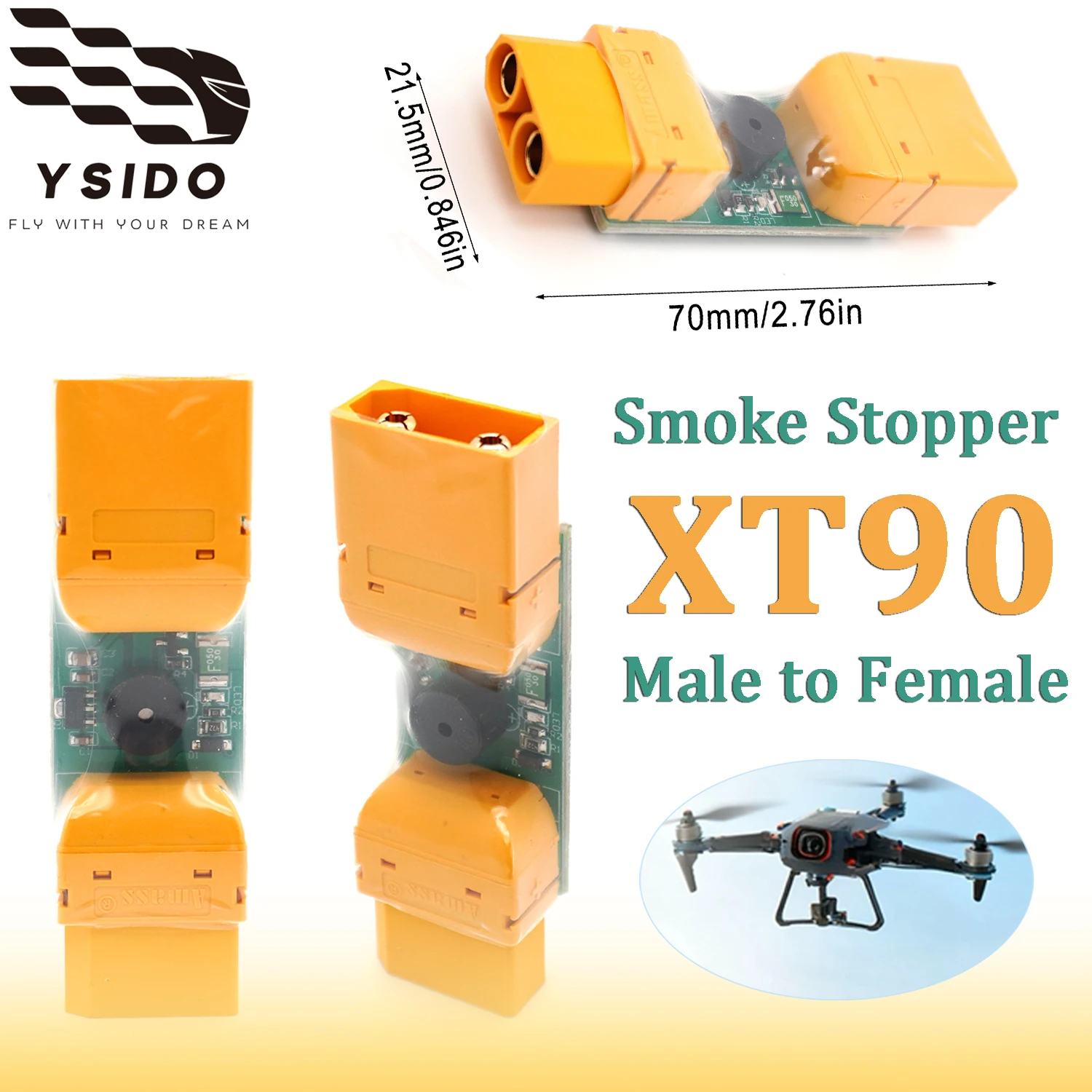 YSIDO XT90 Smart Smoke Stopper Sicherungstestgerät mit Kurzschluss-Schutz für RC FPV Drohnen, Quadcopter und DIY-Modellzubehör