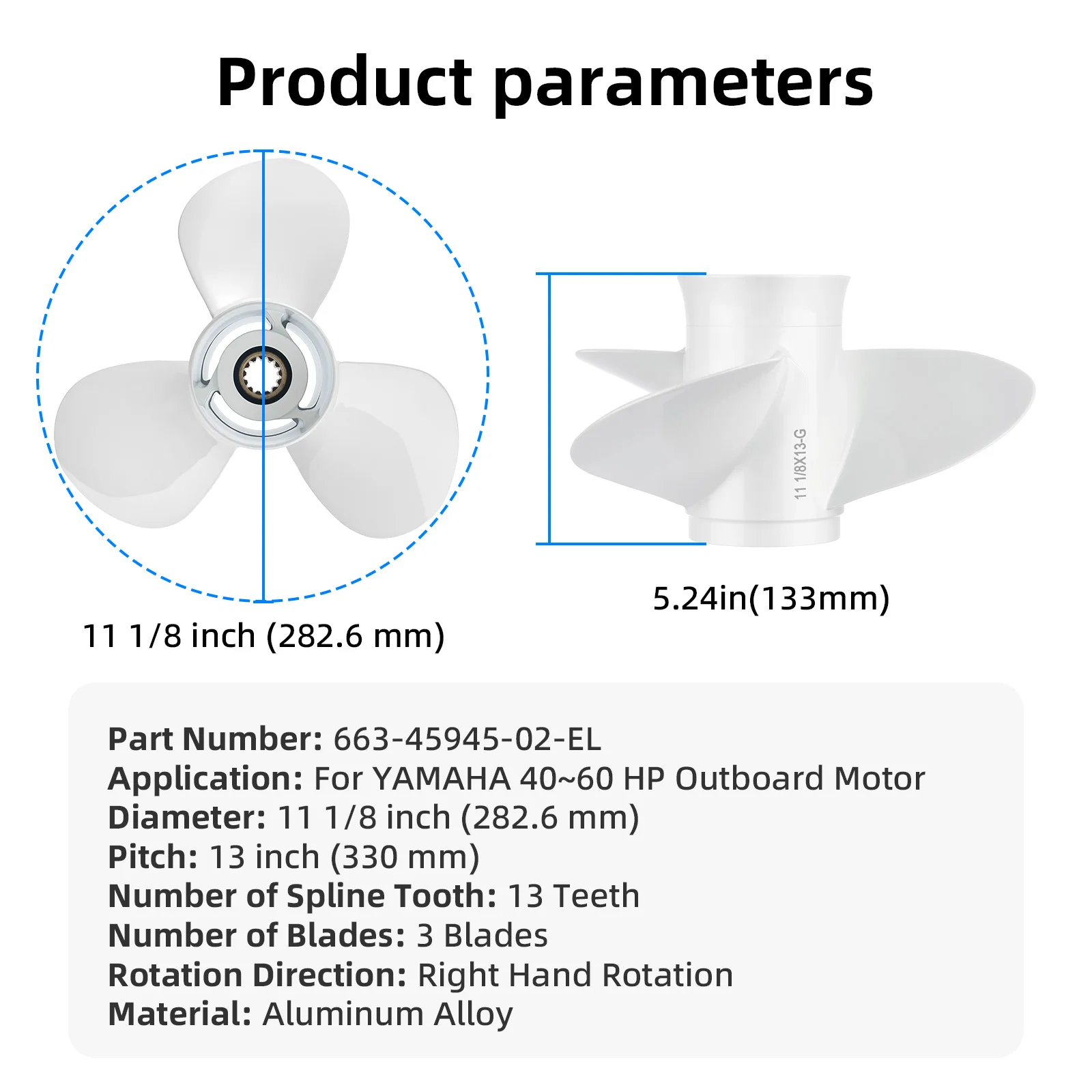 633-45945-02-EL Marine Propeller 11 1/8 * 13 For Yamaha 40 48 50 60 hp Aluminum Alloy Screw Marine Engine 3 Blade 13 Spline