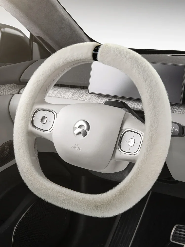 Auto Steering Wheel Cover Winter Imitation Mink Car Steering Wheel Handle Cover Winter Pure White Matching Tesla Model 3 Audi A3