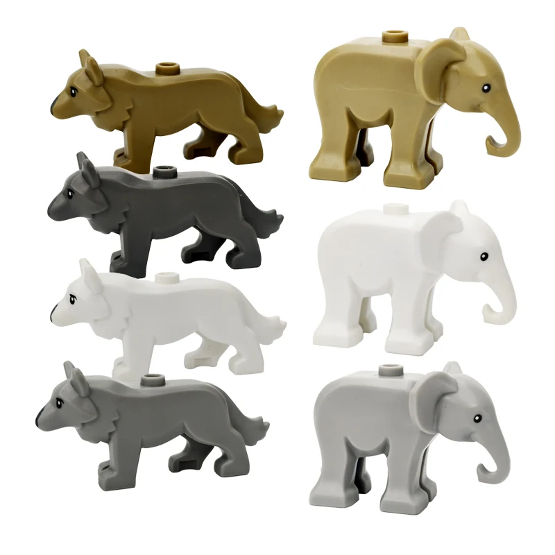 Bloques de construcción de animales compatibles para niños MOC elefante lobo gris lobo Ártico bestia modelo ladrillos niños DIY Juguetes
