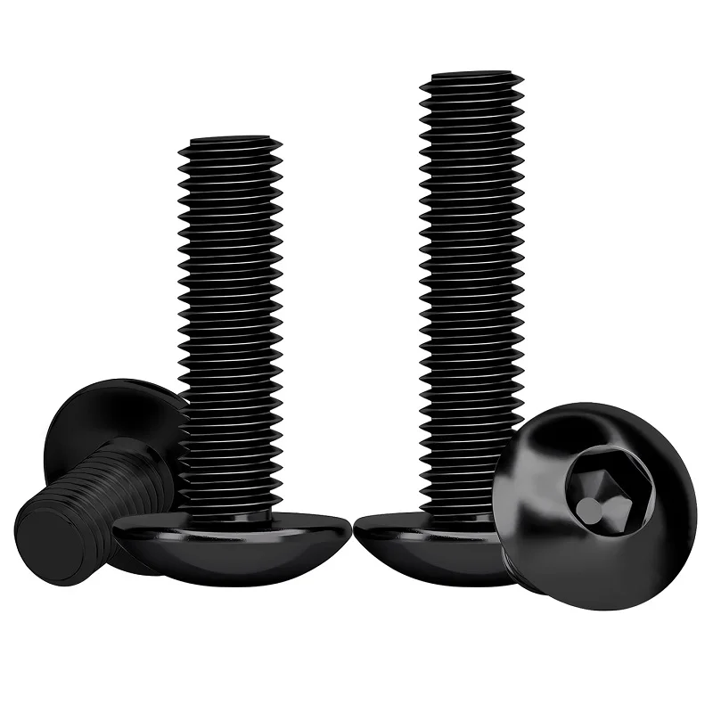 برغي سداسي برأس مظلة من الفولاذ المقاوم للصدأ 304 باللون الأسود، برغي برأس مسطح، مسمار برأس مستدير برأس فطر M2-M8 #4