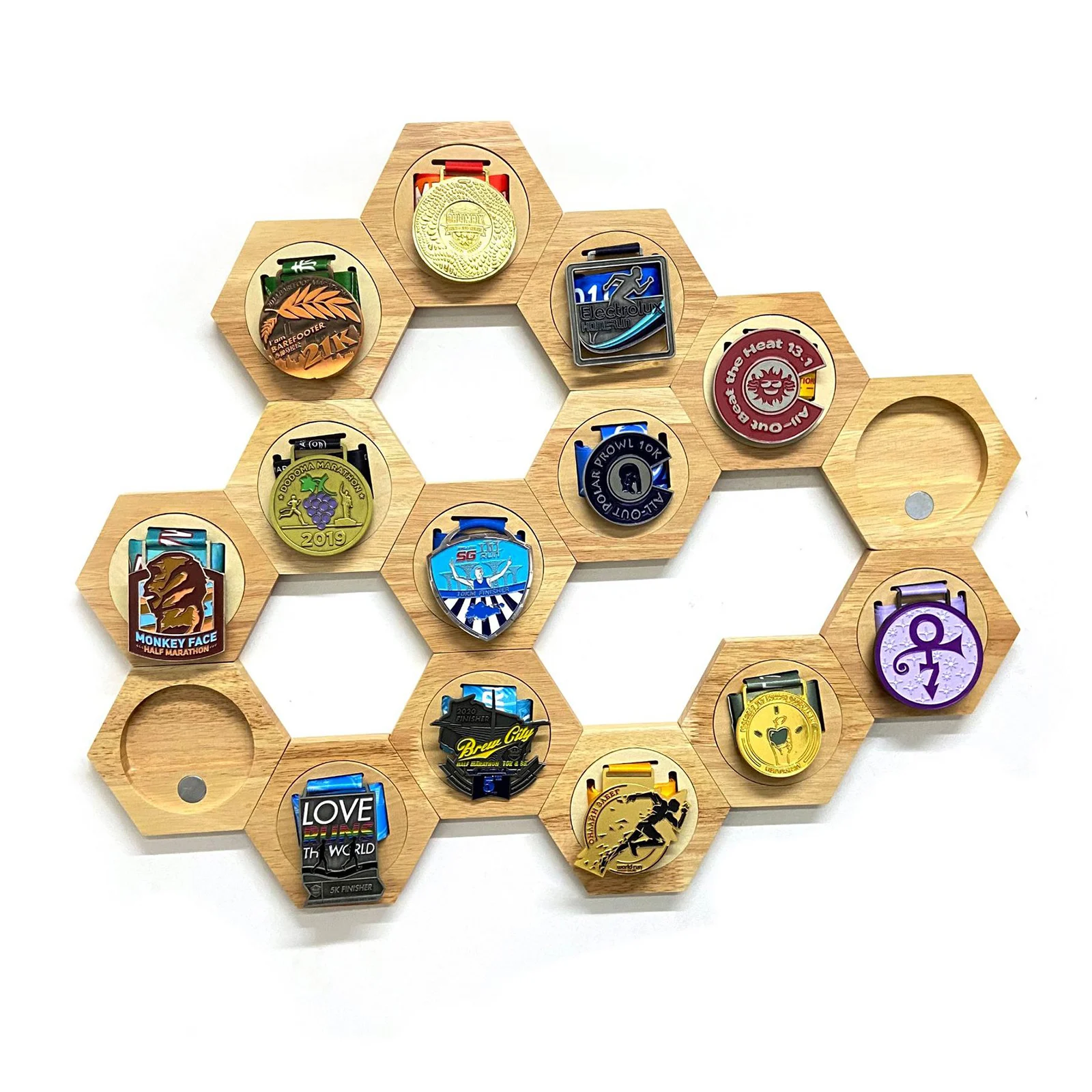 1-10Pcs Wooden Medal Display Racks Hexagonal Honeycomb Combination Medal Storage Box Honor Commemorative Display Home Wall Decor view 2