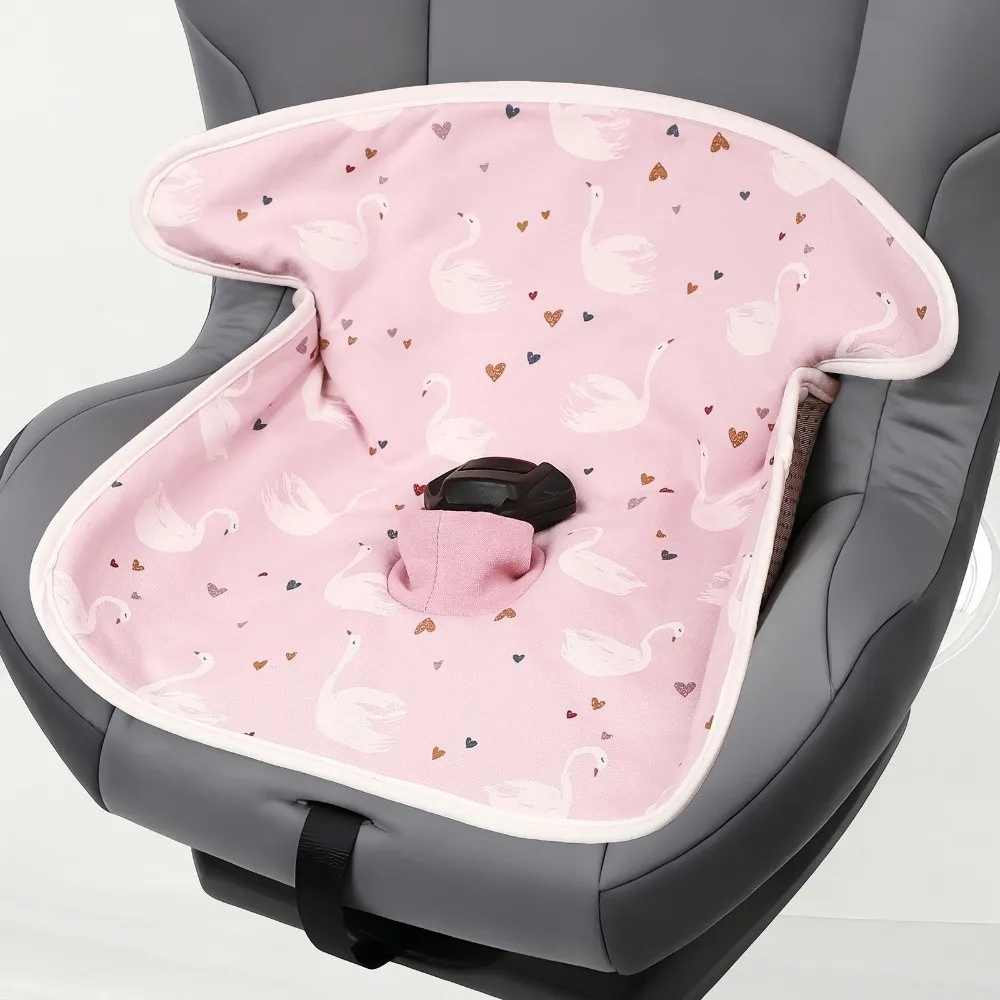 Washable Baby Car Seat Liner Pad Waterproof With Harness Hole Stroller Cushion Cartoon Printed Polyester